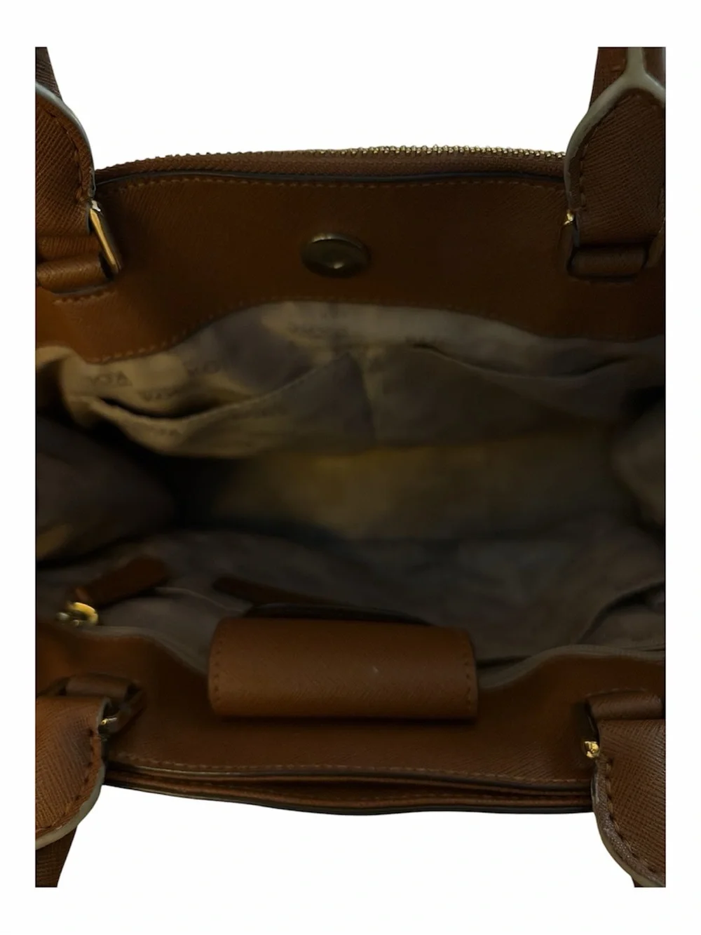 Michael Kors Karla East West Saffiano Leather Satchel Crossbody Luggage Brown